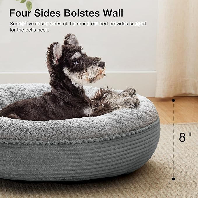 Love's cabin Round Donut Cat and Dog Cushion Bed, 25in Pet Bed for Small or Medium Dogs, Anti-Slip & Water-Resistant Bottom, Soft Durable Fabric Pet Beds, Washable Calming Cat Bed Stripe