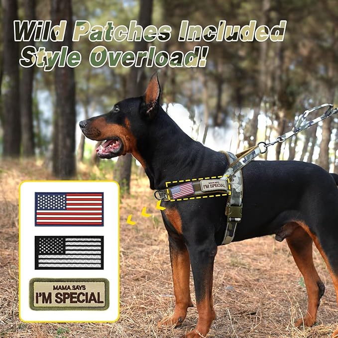 Forestpaw No Pull Dog Harness - Soft Flannel Padded Tactical Dog Vest Harness with Quick Release Buckle, Adjustable Reflective Pet Harness for Medium Dogs Walking Training,Green Camouflage M