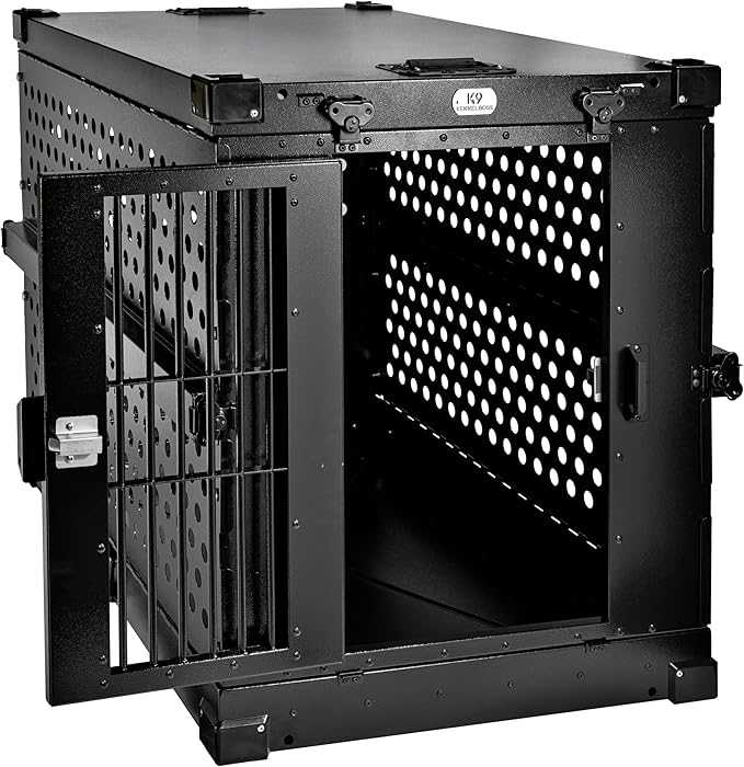 Heavy Duty Fully Collapsible Powder-Coated Aluminum Dog Crate - Large (Black)