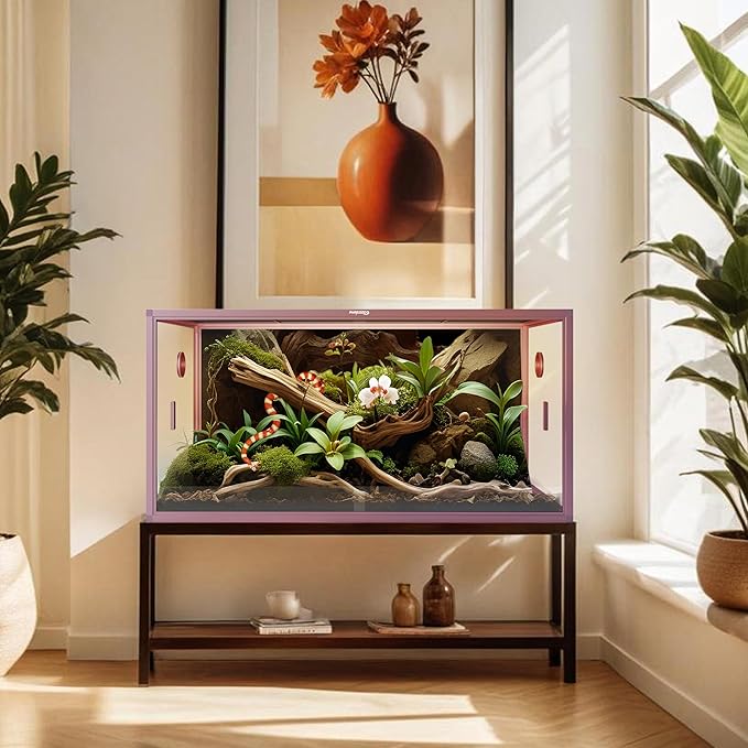 120 Gallon Reptile Terrarium, 48" x 24" x 24" Reptile Enclosure with Sliding Door Top Screen Ventilation,Blue Tongue Skink Tank for Easy Maintenance