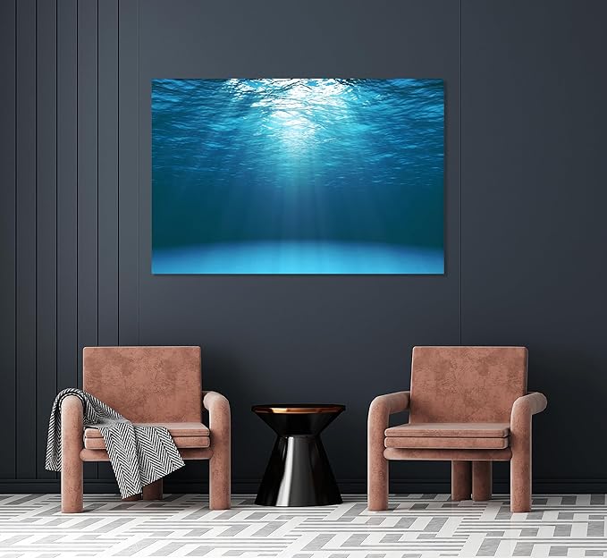 Nature Wall Art Prints - Ocean Forest Mountain Lake Canvas Landscapes - Small to Extra Large Living Room Bedroom Kitchen Bathroom Décor (Sun Rays Under Water, 28L" x 41W")