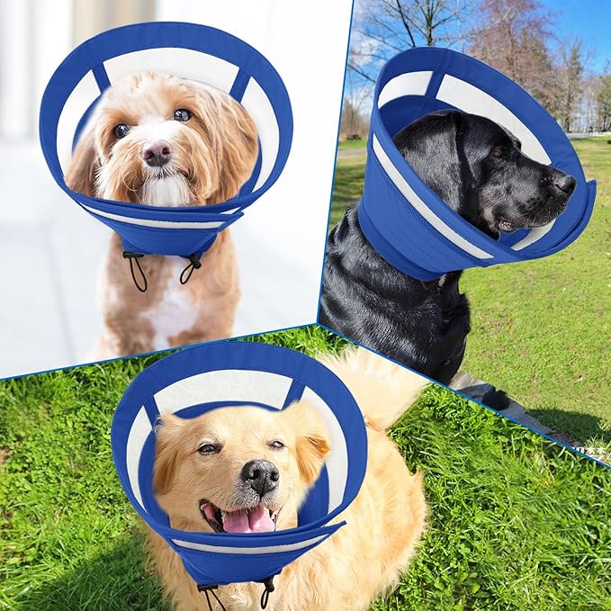 SAWMONG Dog Cone, Soft Dog Cones for Large Dogs After Surgery, Breathable Pet Cone Collar to Stop Licking, Comfy Elizabeth E-Collar for Dogs Cones Alternative (XL,Blue)