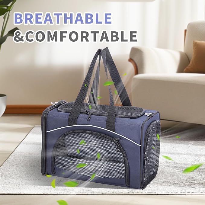 Petsfit Airline Approved Pet Carrier for Small Dogs & Cats, 19x9x12 TSA Approved Carrier, with Removable Dual-Sided Padding (2-Way Placement) - Fits Under Most Airplane Seats, Escape Proof (Navy)