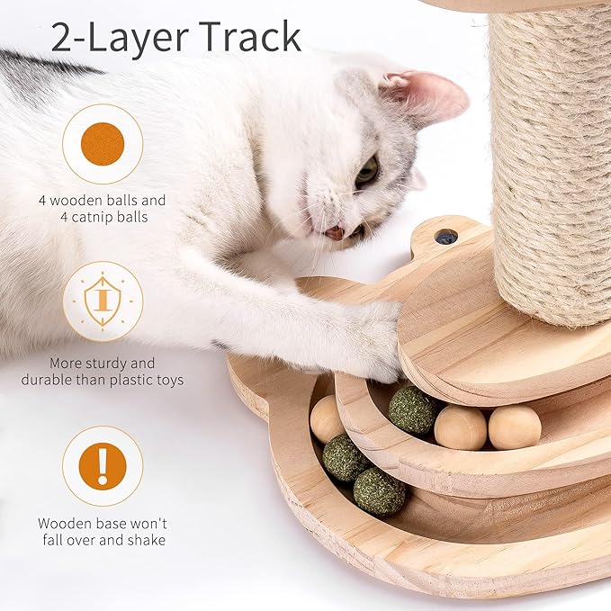 MEWOOFUN Cat Toy 2-Layer Turntable Cat Ball Toy with Feather,Kitten Toys Interactive Cat Toy with Eight Interactive Balls and Two Sisal Dangling Balls (Large)