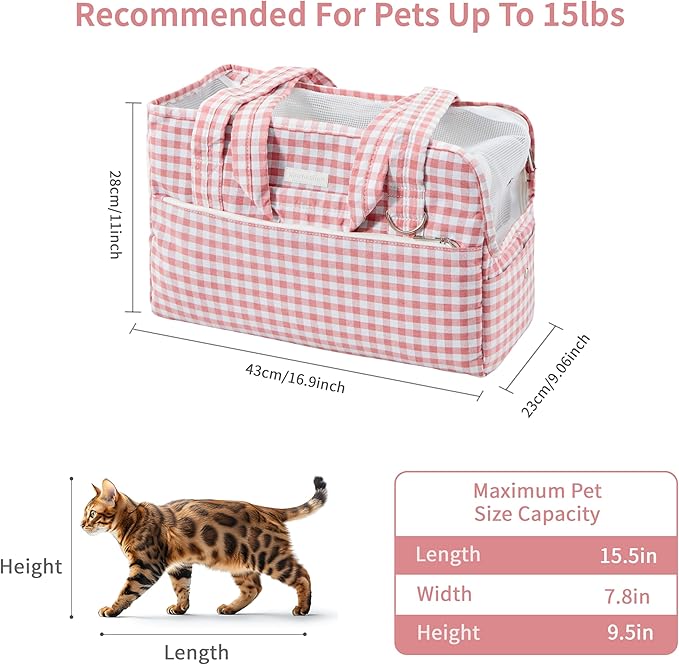 Machamie's Luxury Pet Carrier - Mesh Windows, Soft Cat & Small Dog Carrier, Fashionable Cat & Dog Purse, 15 lb Max