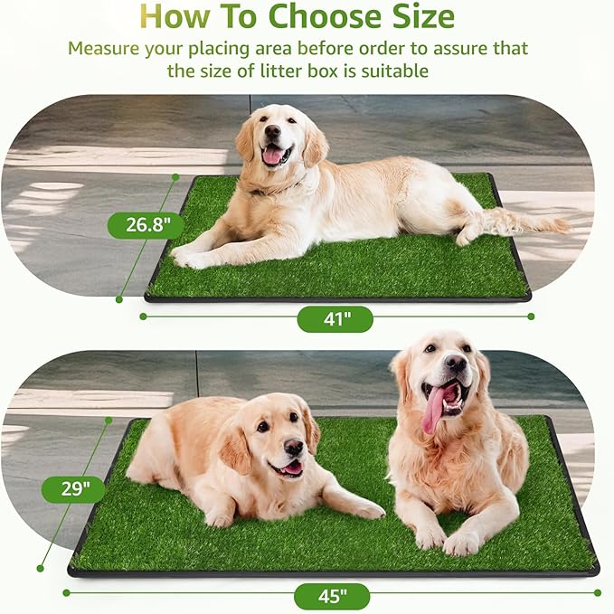 LOOBANI 45x29in Large Dog Grass Potty Tray - Dog Litter Box with 2-Pack Replacement Artificial Grass Puppy Training Pads - Potty Tray for Balcony Apartment Indoor Outdoor Use