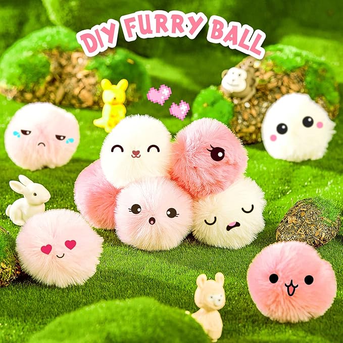 Weewooday 12 Pieces Cat Pom Pom Balls Toys Large Fuzzy Cat Ball Artificial Large Plush Ball for Cats Pets Interactive Playing Indoor(Pink, White,Solid Color)