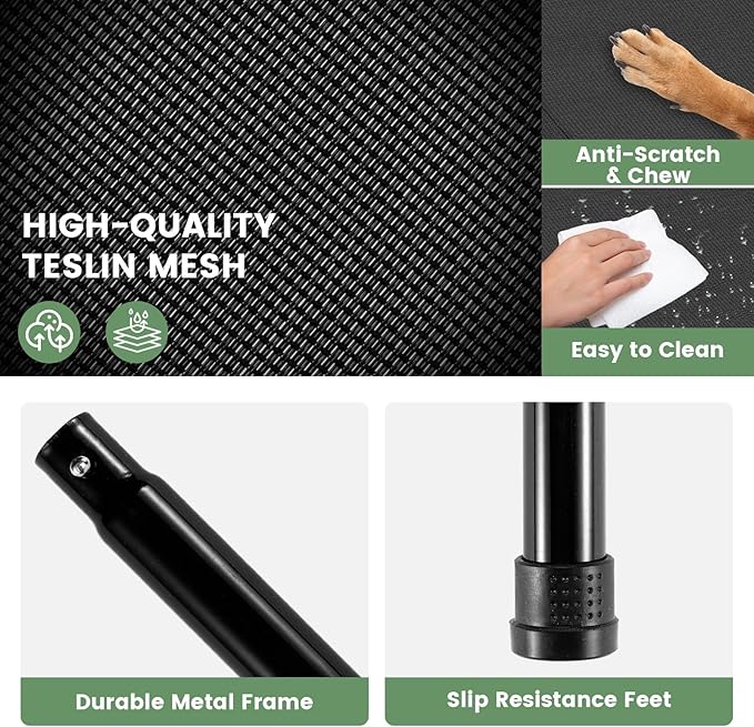 Elevated Dog Bed for Outdoor, XL Raised Dog Cot with Washable Mesh, Cooling Pet Cot Chew Proof for Outside Camping, 49"x33" Black