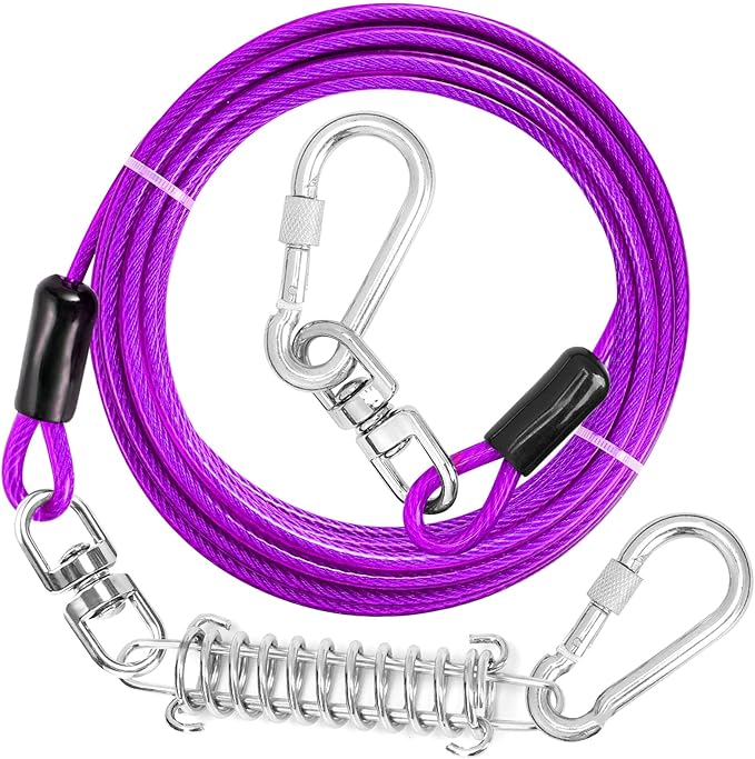 Jenico Dog Tie Out Cable, 10/15/20/30/40/50/70/100/150FT Runner Cable with Swivel Hook and Shock Spring, Yard and Camping Dog Leash Run Tether, Small to Medium Pets Up to 500 LBS