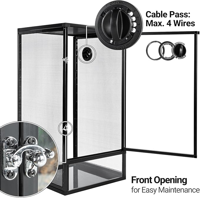 REPTI ZOO 16" x 16" x 30" Front Opening Chameleon Cage with 3-Sided Metal Mesh, 33 Gallon Screen Vertical Terrarium with Background Sticker, Tall Enclosure for Chameleon, Tree Frog, Arboreal Reptiles