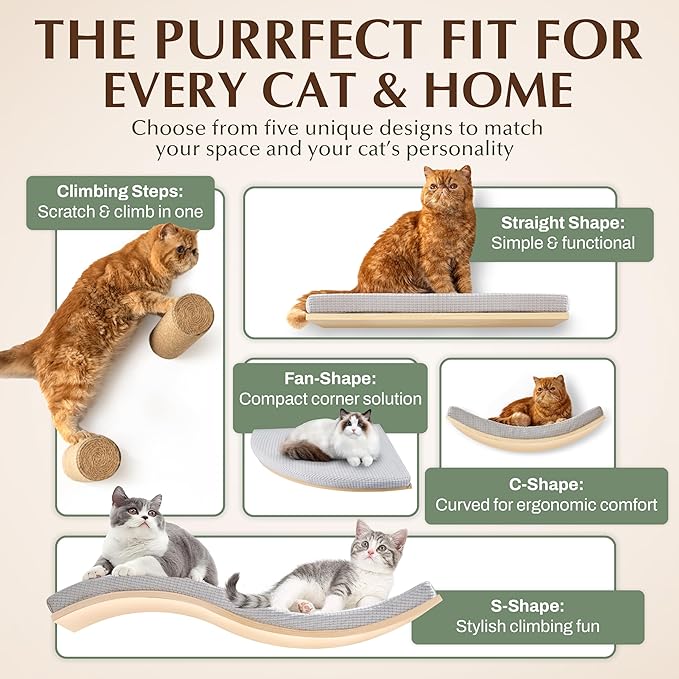 Large 9.84” CALLICO HAVEN- Corner Cat Wall Shelves, Modern Wall-Mounted Cat Furniture, Corner Wall Hammock for Cats, Space-Saving Wall Cat Tree Bed, Sturdy/Hidden Mounts, Washable Cover- Fan Shape