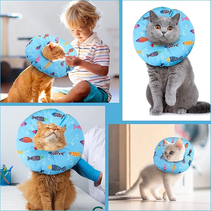 Cat Cone Collar Soft Cute Adjustable Cat Donut Recovery Collar Elizabethan Cats Cones to Stop Licking Comfortable Anti-Bite Neck Cone for Pet Kittens After Surgery