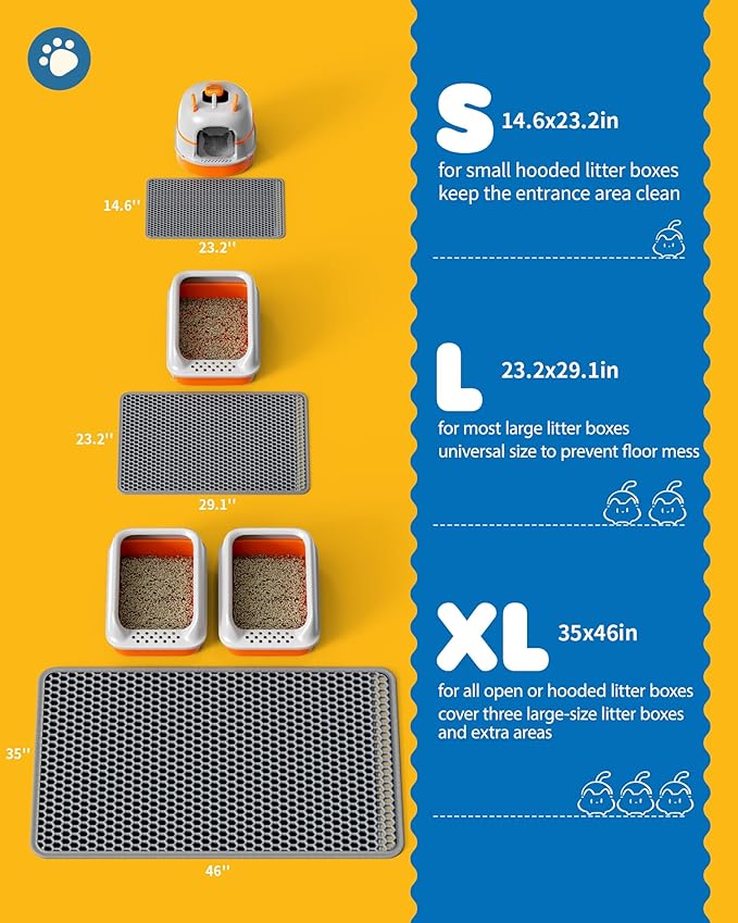 Cat Litter Mat - 23.2'' x 14.6'' Small Litter Trapping Mat, Easy to Clean Litter Box Mat, Waterproof, Urine-Proof, Non-Slip Kitty Litter Mats for Floor, Grey