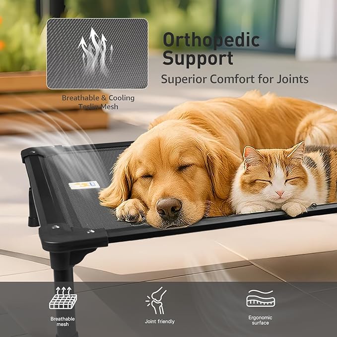 Sytopia 47'' Outdoor Elevated Dog Bed for Extra Large Dogs, Chew-Proof Pet Camping Raised Cot with Breathable Mesh - Durable Frame, Cooling Hammock Bed, Non-Slip Feet, Waterproof, Easy Clean