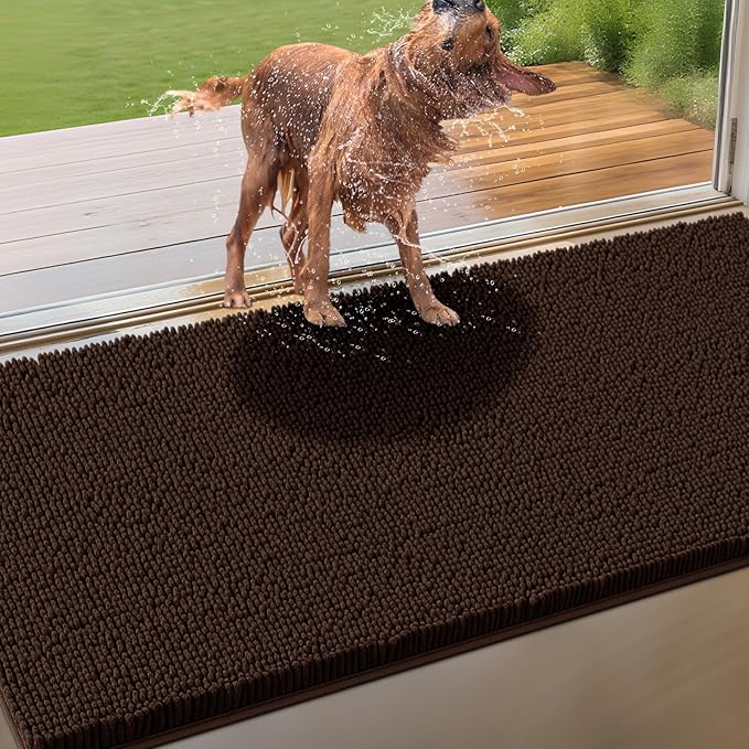 IM HOME Extra Large 71" x 25" Brown Dog Door Mats for Muddy Paws, Chenille Absorbent Dog Mat, Non Slip Heavy Mud Mat for Dogs, Soft Pet Bed Mat for Entryway, Mud Paws, Inside Floor