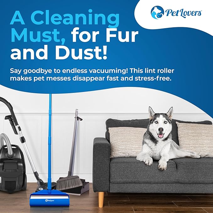 PetLovers Large Lint Roller – 90 Extra Sticky Sheets for Pet Hair Removal, Extra Large Floor and Carpet Roller for Homes with Pets, Perfect for Floors, Furniture, and Loving Pet Owners