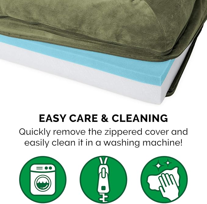 Furhaven Cooling Gel Dog Bed for Large Dogs w/ Removable Bolsters & Washable Cover, For Dogs Up to 125 lbs - Faux Fur & Velvet Sofa - Dark Sage, Jumbo Plus/XXL