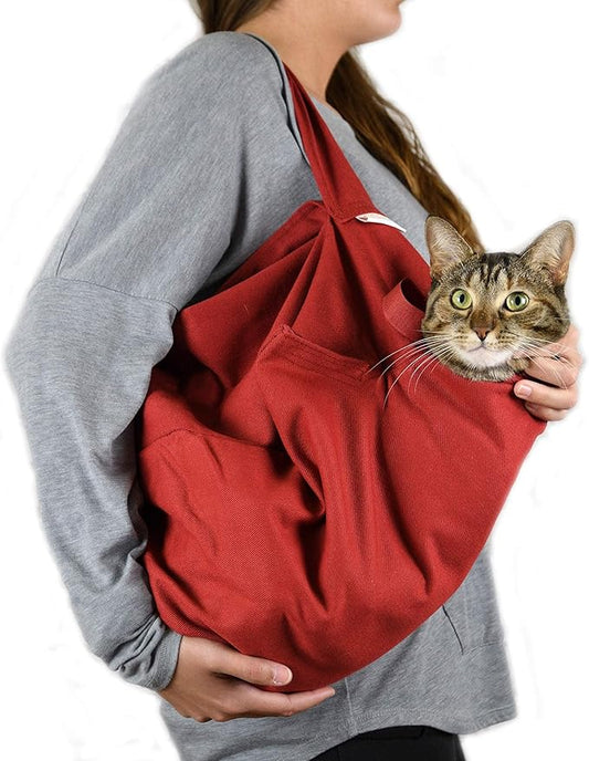 Cozy Comfort Carrier - Small Soft Red Cat Carrier and Cat Restraint Bag for Nail Trimming, Vet Visits, Medication Administration, Dental Care, and Travel