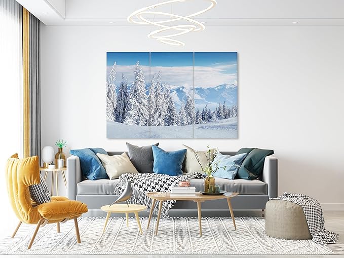 Nature Wall Art Prints - Ocean Forest Mountain Lake Canvas Landscapes - Small to Extra Large Living Room Bedroom Kitchen Bathroom Décor (Snow Covered Trees on Mountain, 55L" x 83W"- 3 Panels)