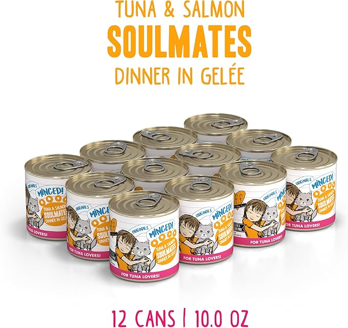 Weruva BFF Minced Natural Wet Cat Food, Tuna and Salmon Soulmates in Gelee, 10oz Can, Pack of 12