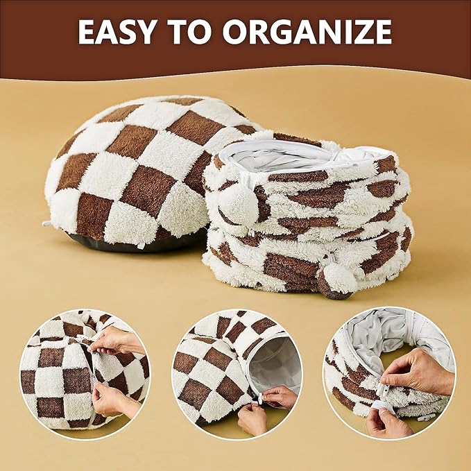 Cat Tunnel Bed with Washable Cushion for Indoor Cat, Donut Cave Tube Toys for Kitten Puppy Rabbit, Brown