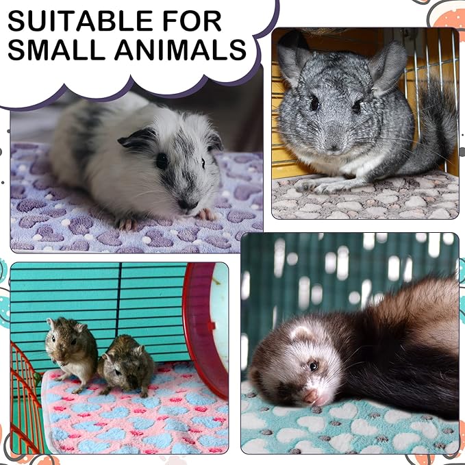 Reginary 4 Pcs Waterproof Guinea Pig Blankets Washable Small Animal Fleece Bedding Absorbent Guinea Pig Cage Liners Reusable Pet Pee Pad Sleep Mat for Hamster Ferret(Heart Pattern,35 x 24 Inch)