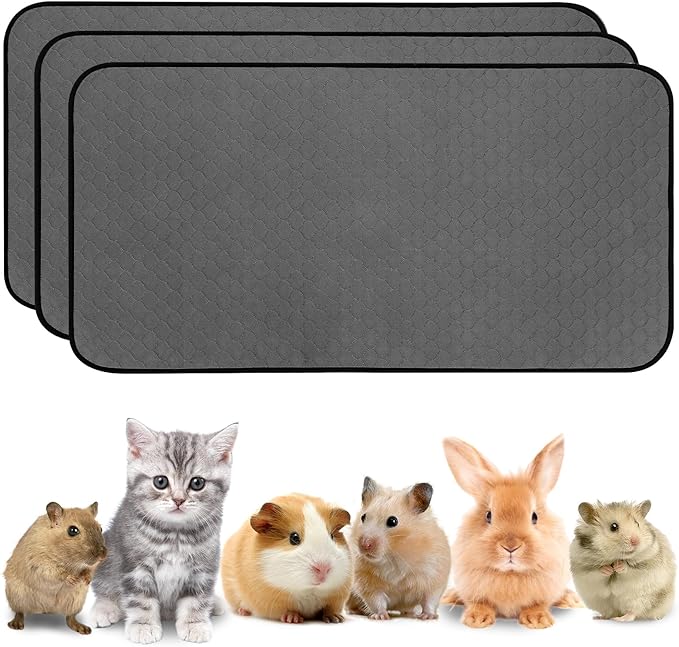Washable Guinea Pig Liners for Cage, 3 Pack 24" X 47" Super Absorbent Reusable Guinea Pig Bedding Pee Pads Tarp Bottom for C&C Cage with Rabbits, Bunny, Chinchesillas, and Other Small Animals