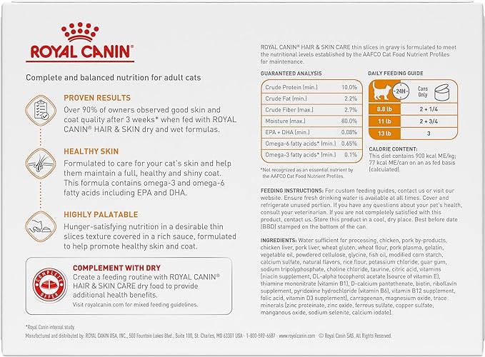 Royal Canin Feline Care Nutrition Hair & Skin Care Thin Slices in Gravy Canned Cat Food, 3 oz can (12-Count)