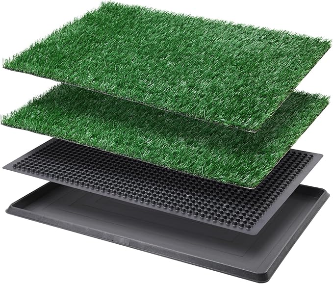 LOOBANI Dog Grass Pad with Tray - Dog Litter Box - Indoor Potty for Apartment and Patio Training - with 2 Packs Grass Pee Pads for Replacement, 20×25 Inch