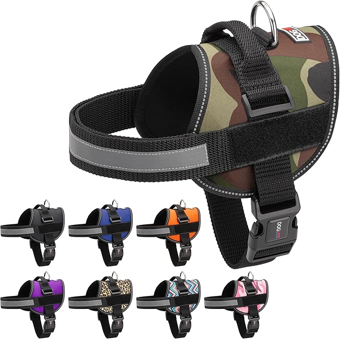 Dogline Dog Harness, Reflective No-Pull Adjustable Vest with Handle for Walking, Training, Breathable, No - Choke Harness for Small, Medium or Large Dogs Room for Patches Girth 15 to 18 in Green Camo
