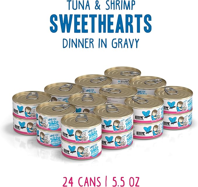 Weruva BFF Minced Natural Wet Cat Food, Tuna and Shrimp Sweethearts in Gravy, 5.5oz Can, Pack of 24