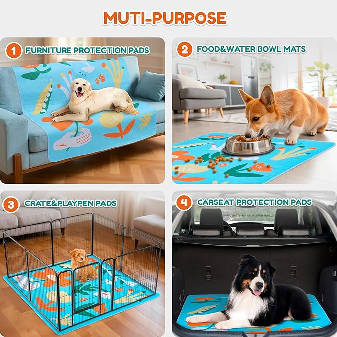 BurgeonNest Washable Pee Pads for Dogs, 1 Pack 72''x72'' Super Absorbent, Leakproof & Non-Slip Reusable Potty Pads for Puppy Playpen, Crate, Whelping Box, Potty Training, Blue