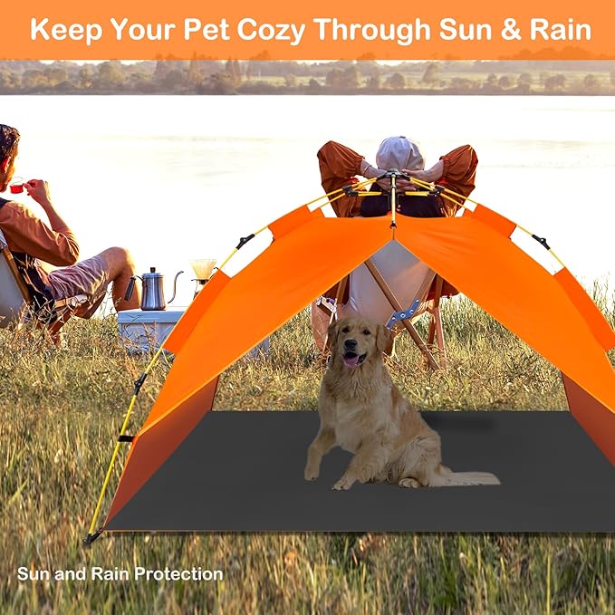 Dog Canopy Shade Shelter Tent for Small Medium Elevated Raised Outdoor Dog Bed Cots, Outside Dog House Pet Sun Umbrella, Quick Setup & No Assembly Needed, Orange 55"X40" (Cots Not Included)