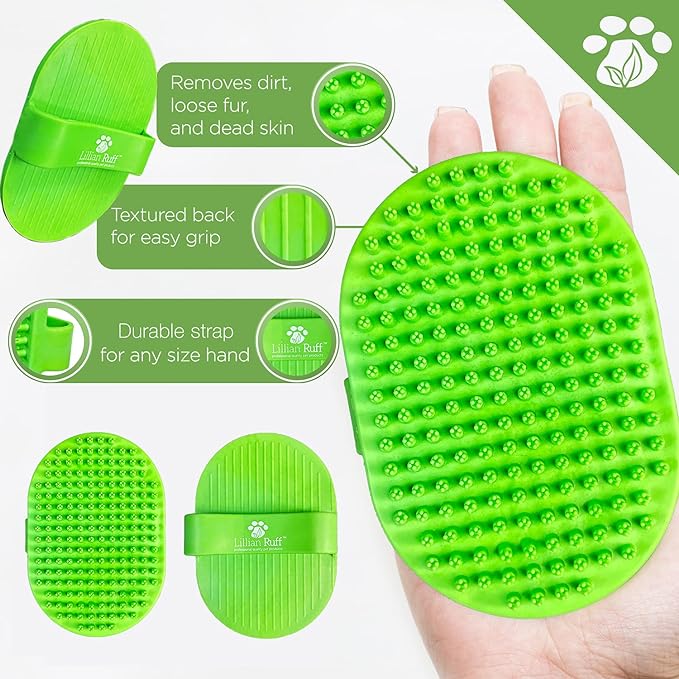 Lillian Ruff Calming Oatmeal Pet Shampoo for Dry Skin & Itch Relief with Aloe & Hydrating Essential Oils - Replenish Moisture & Deodorize - Gentle Dog Shampoo for Normal/Sensitive Skin (16oz & Brush)