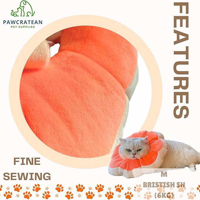 Adjustable Comfy Flower Style Elizabeth Collar for Cats Puppies Soft Recovery Cone Pet Protective Neck Collar (Orange, Medium)