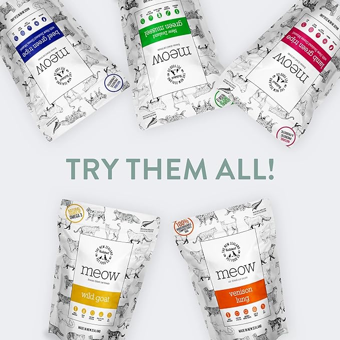 The New Zealand Natural Pet Food Co MEOW Freeze Dried Cat Treats - Beef Green Tripe with New Zealand Green Mussel, High Protein, Healthy Cat Snacks and Toppers, All Natural for all Life Stages, 1.4 oz