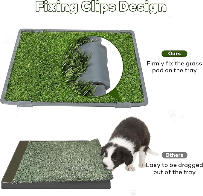 Dog Grass Pad with Tray: 2 Pack Grass Pee Pads for Dogs Potty for Puppy Training, 22"x18" Artificial Turf for Dogs with Collection Tray for Indoor /Outdoor /Patio /Balcony, Grey
