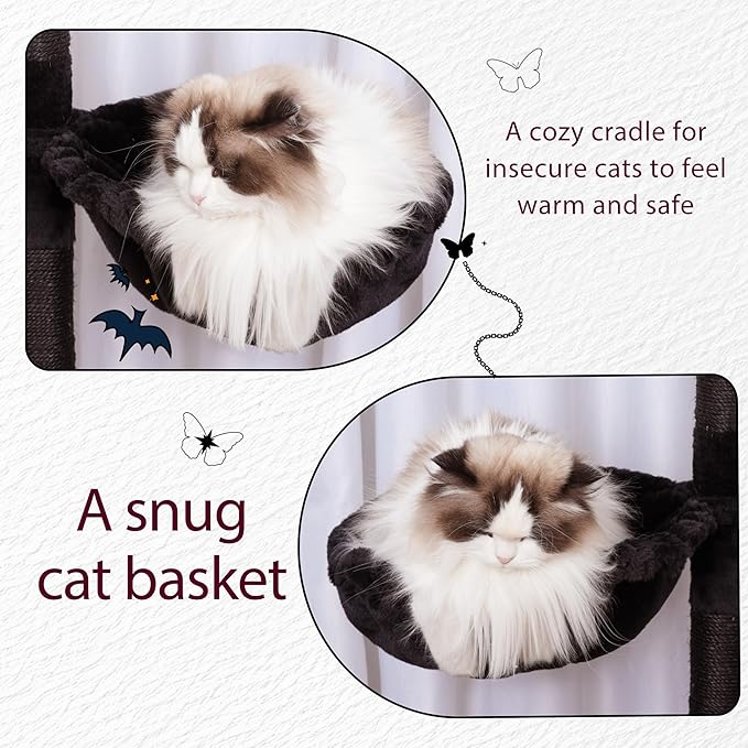 Hey-brother Cat Tree Tower, Scratching Posts with a Extended Part, Wide Platforms, Cozy Condos, Hammocks, Sisal Columns and Ball for Indoor Cats, 70.1 Inches, Black and Red MPJ038BR