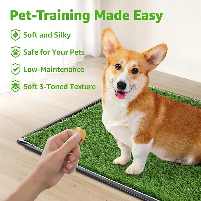 Dog Grass Large Potty Patch, Dog Litter Boxes Artificial Grass Bathroom Turf for Pet Training, Washable Puppy Pee Pad, Perfect Indoor/Outdoor Portable Potty Pet Loo (Potty system-45.1"x29.1")