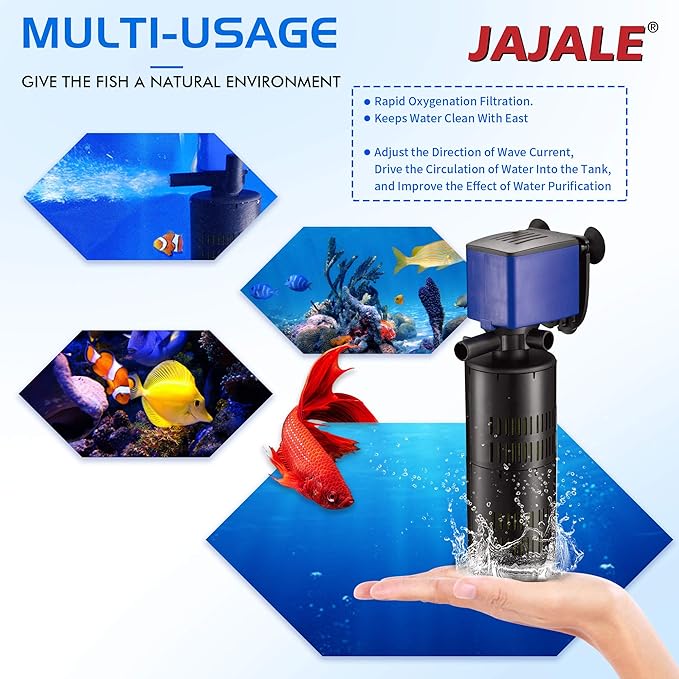 Water Pump 320 GPH 3-in-1 Submersible Internal Filter Aquarium Powerhead Water Pump Ultra Quiet for Aquarium,Fish Tank-2 Pack