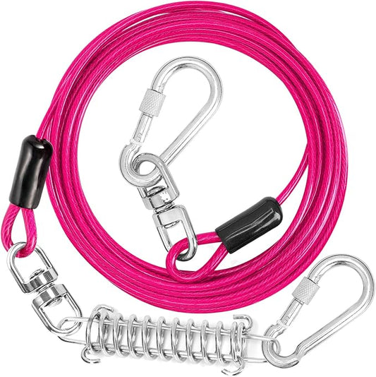 Jenico Dog Tie Out Cable, 10/15/20/30/40/50/70/100/150FT Runner Cable with Swivel Hook and Shock Spring, Outdoor and Camping Dog Leash Run Tether for Small to Medium Pets Up to 500 LBS