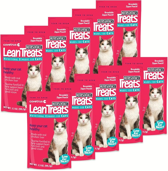 Covetrus Nutrisential Lean Treats for Cats - Soft Cat Treats for Small, Medium, Large Cats - Nutritional Low Fat Bite Size - Chicken Flavor - 10 Pack - 3.5oz