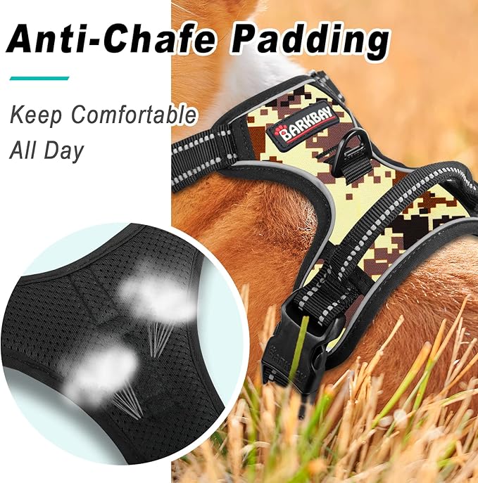 BARKBAY No Pull Dog Harness Large Step in Reflective Dog Harness with Front Clip and Easy Control Handle for Walking Training Running(Desert camo,S)