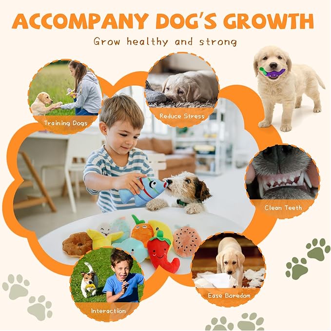 Charming Chorus 20-Pack Squeaky Dog Toys Set - Included 4 Dog Bags, Plush Puppy Toys with Irresistibly Cute Characters for Small Dogs, Interactive Dog Squeak Toys for Fun&Teeth Cleaning