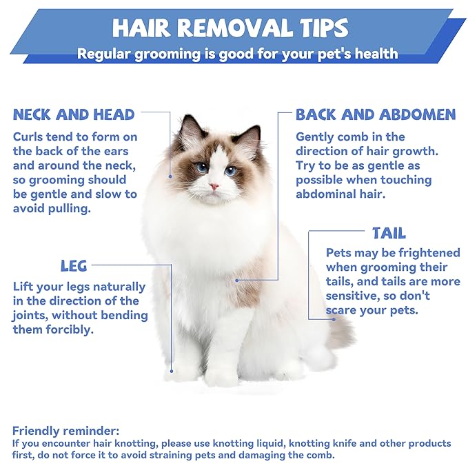 Grooming Pet Comb Rat Tail Dematting Cat and Dog Comb，Rounded Ends Design for Safe Tangle Removal, Hairstyling, Massage，Loose Hair Removal，Prevent Irritation，Fluffing Paws,Face,Tail,Remove Tear Stain