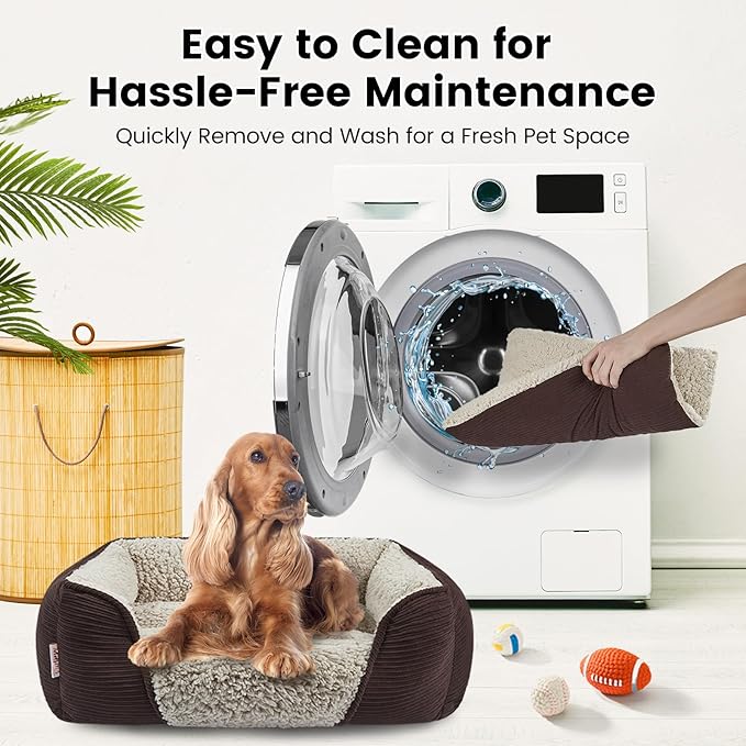 Miguel Washable Dog & Cat Bed with Removable Cushion for Medium & Small Dogs, Easy to Wash Pet Sofa Bed with Side Bolster, Dark Brown 25 Inch