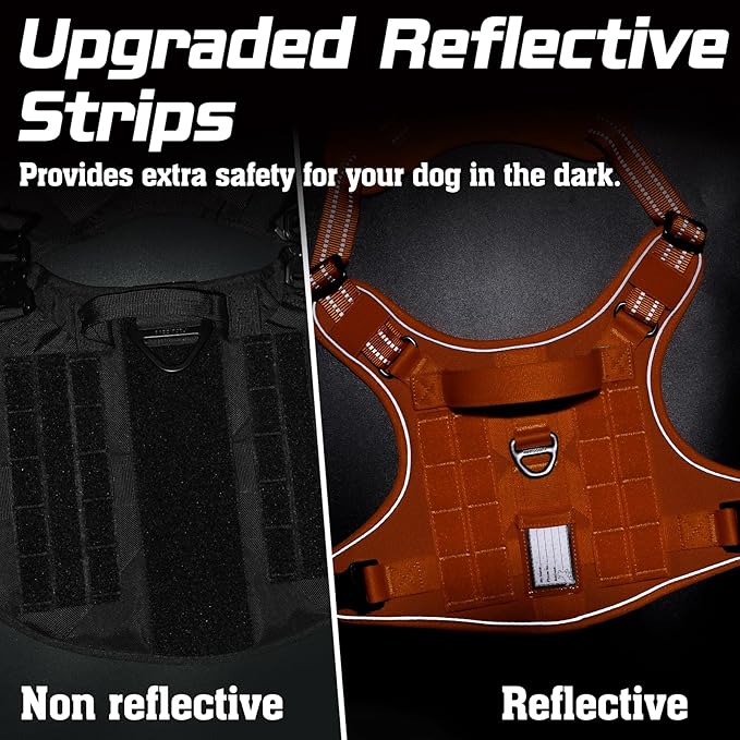 rabbitgoo Tactical Dog Harness for Large Dogs, No Pull Military Service Vest with Handle & Molle, Easy Control for Training Walking, Adjustable Reflective Straps, Orange, L