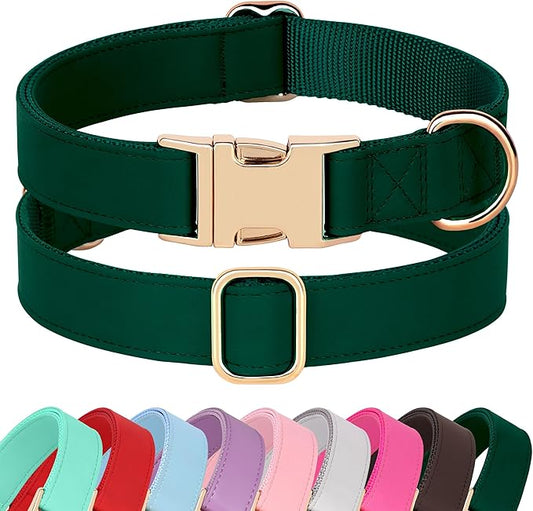 PET ARTIST Soft PU Leather Dog Collar, Bright Color & Durable Dog Collar Leather with Rose Gold Quick Release Metal Buckle, Adjustable Nylon Padded Pet Collars for Large Dogs, Neck Fit 16-27"