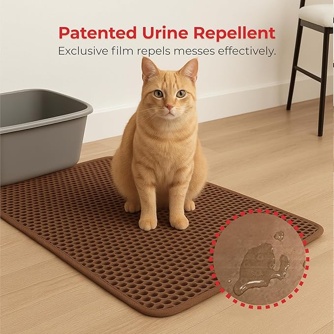 iPrimioJUMBO Size Cat Litter Trapper - EZ Clean (Brown/Tan) - 32 inches by 30 inches/Super Big. Exclusive Water Proof Layer and Puppy Pad Option. Patent Pending.