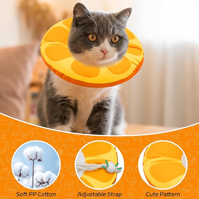 Cat Cone Collar Soft, Adjustable Cat Recovery Collar for Small Medium Large Cats, Cute Donut E Collar After Surgery, Anti-Lick Wound Healing Elizabethan Cone for Kittens (Orange, Medium)